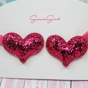 Pink Chunk Glitter Valentine Hair Clips